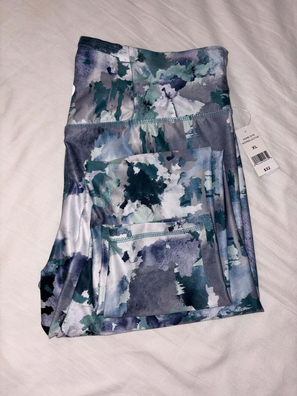 Home Gym Women Active Blue Watercolor Wicking Leggings XL NWT